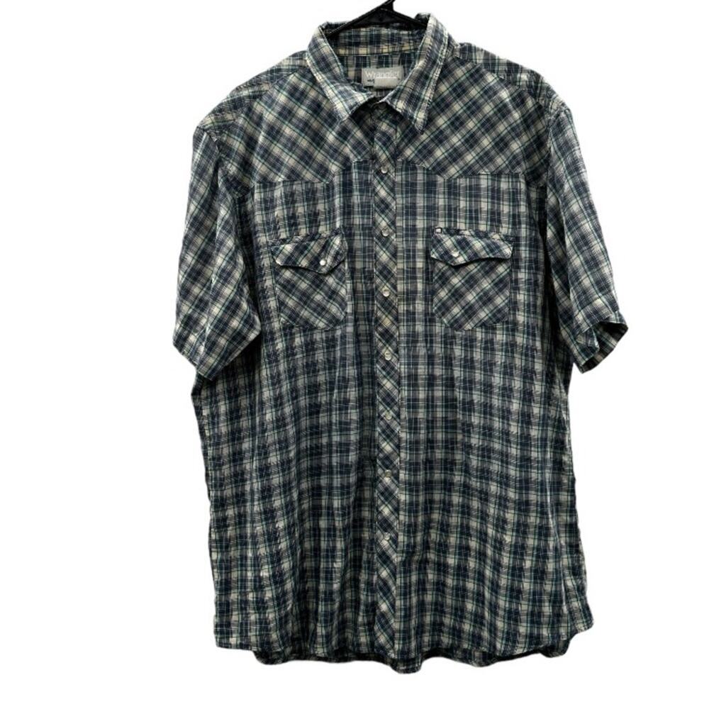 Vintage Wrangler Plaid Pearl Snap Button Down Short‎ Sleeve Wrancher Shirt